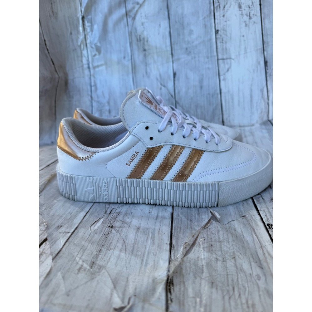Adidas Sambarose Womens White Copper Metallic Platform Sneakers FV4442 7.5